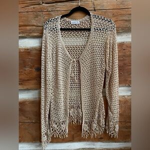 Antonello Serio | Cream hued crochet coverup with beading - Fringe - Med